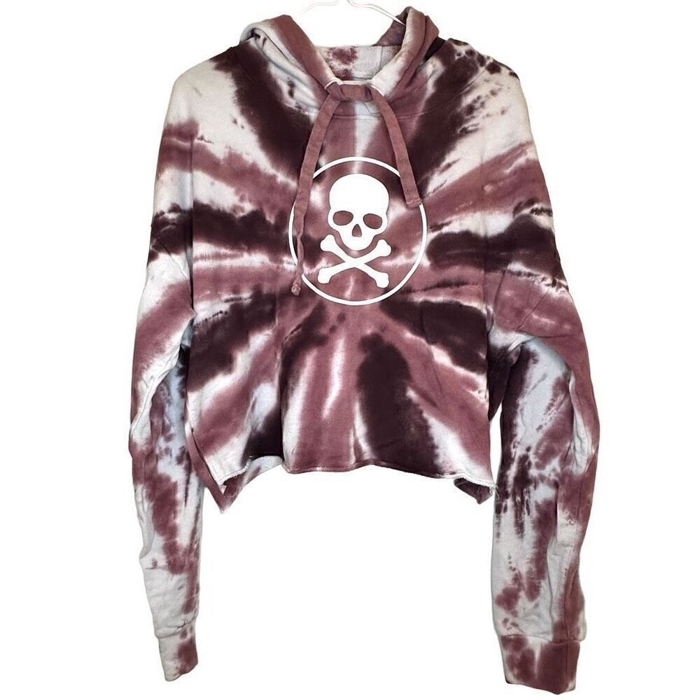 Soul Soulcycle Skull Tie Dye Long Sleeve Cropped Pullover Hoodie Maroon Medium